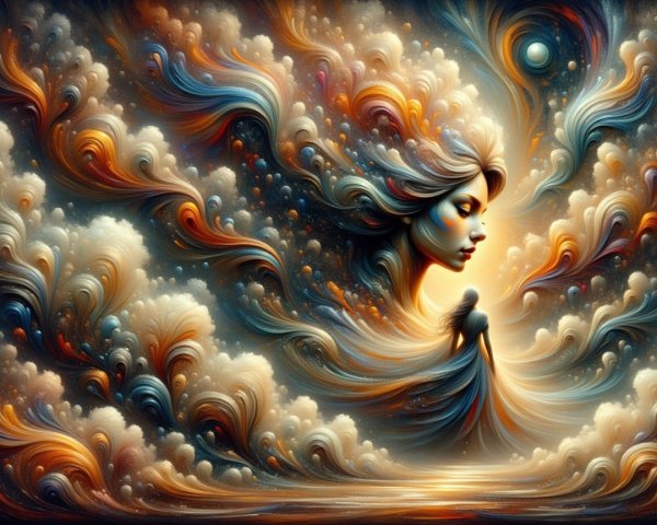 Surreal Scene of Woman's Face in Vibrant Clouds