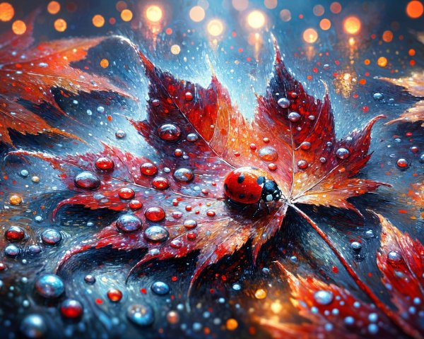 Close-up of a red ladybug on an autumn leaf