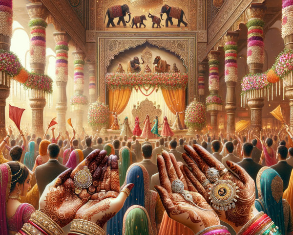 Vibrant Wedding Celebration in a Grand Hall Setting