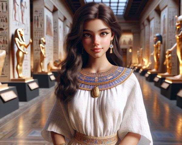 Young Woman in Ancient Egyptian Museum Setting