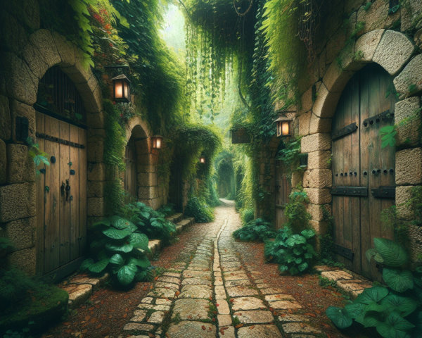 Overgrown Pathway in an Enchanting Stone Alley
