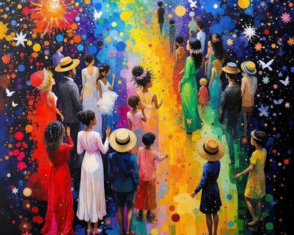 Vibrant Celebration of Life on a Rainbow Path