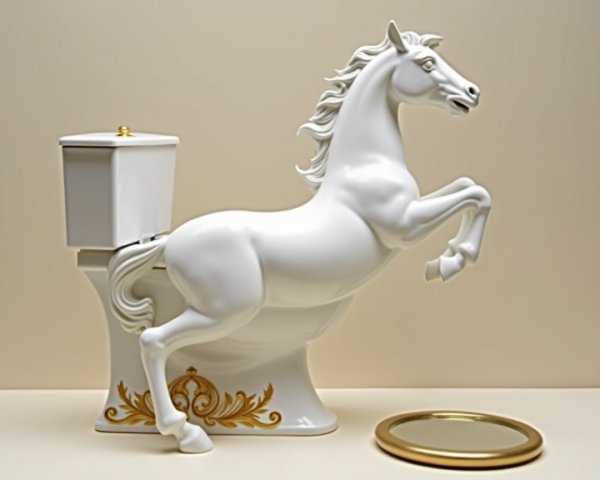Sculpture of Toilet and Rearing White Horse Combination