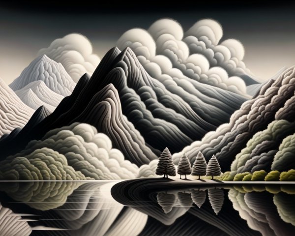 Serene Landscape with Mountains and Reflective Lake