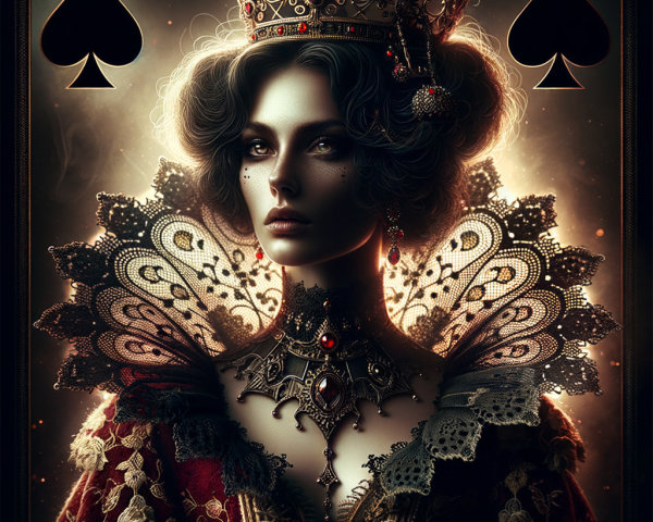 Regal figure in vintage attire against smoky backdrop