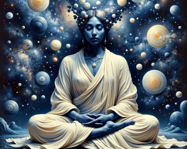 Meditative Figure in Cosmic Surroundings