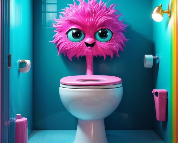 Whimsical Bathroom with Playful Creature and Colors