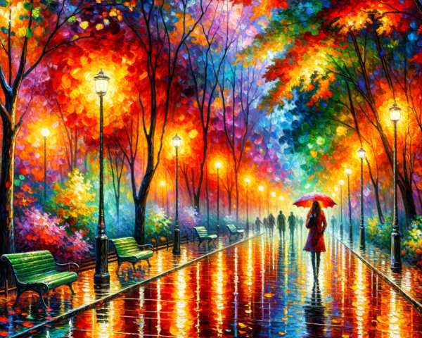 Vibrant Autumn Park Pathway with Colorful Trees