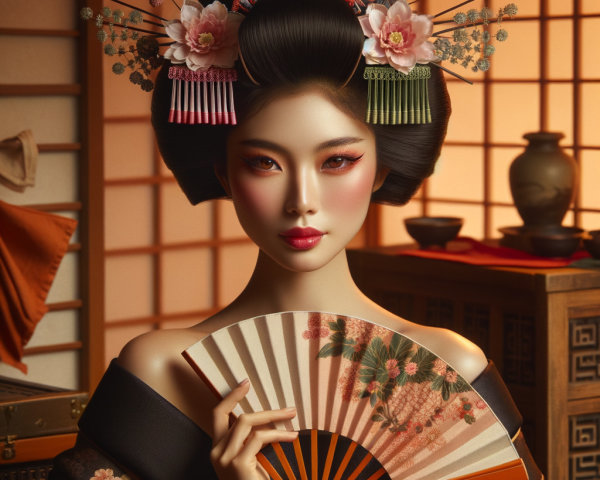 Serene Portrait of a Young Woman Styled as a Geisha