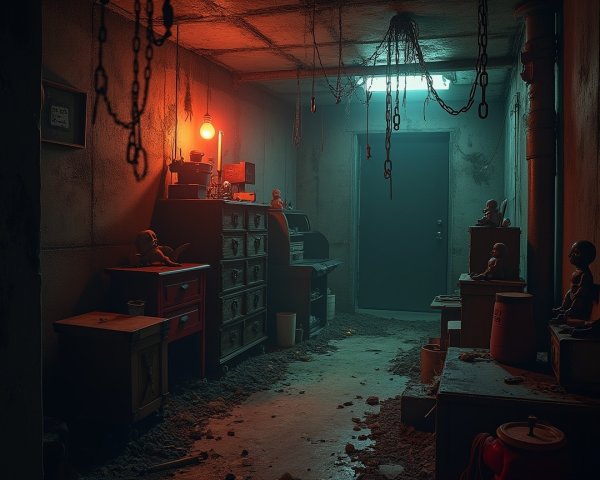 Eerie Basement Room with Dust and Shadows