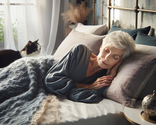 Elderly Woman Sleeping in Cozy Bedroom Setting