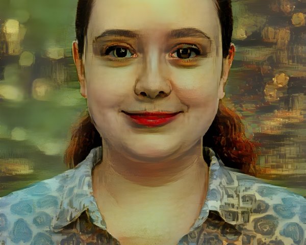 Portrait of a young woman with dark hair and patterned shirt