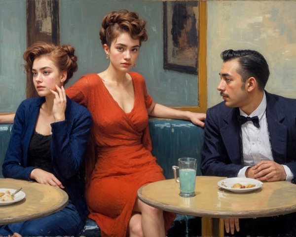 Vintage café scene with elegantly dressed individuals