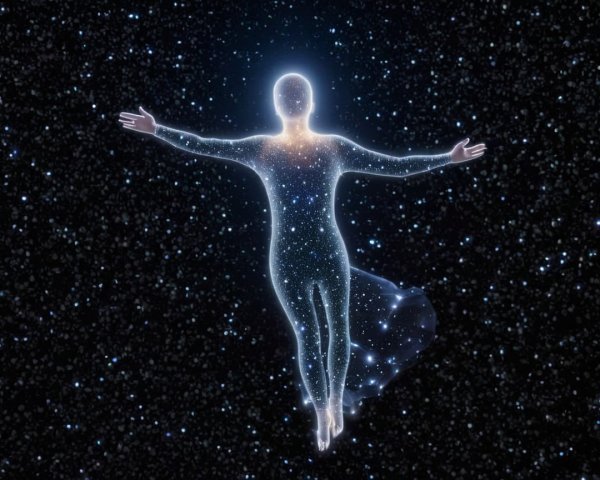 Luminous Figure in a Cosmic Starry Scene