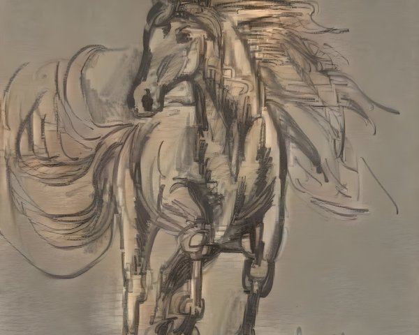 Dynamic Sketch of a Horse in Motion with Bold Lines