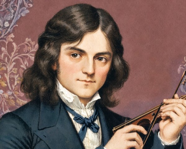 Young man in formal suit holding a violin portrait
