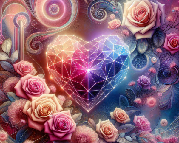 Geometric Heart Artwork with Colorful Floral Elements