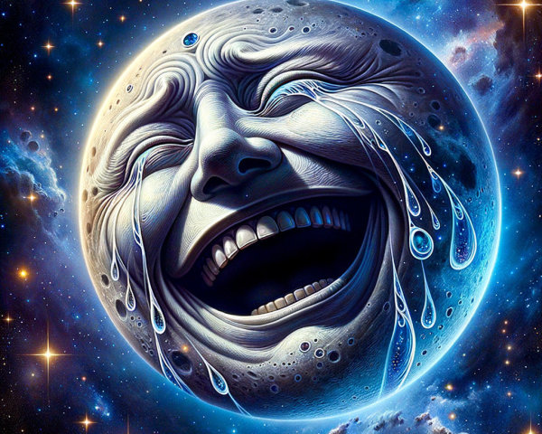 Moon with a Face Surrounded by Cosmic Elements