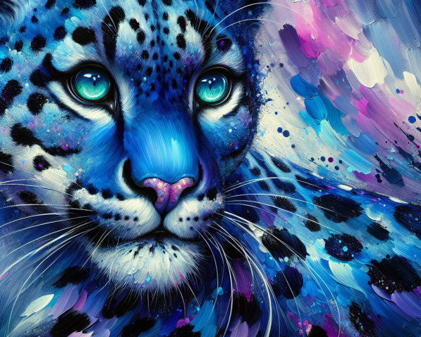 Close-Up of a Blue Leopard with Colorful Background