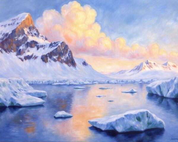 Serene Arctic Landscape at Dawn with Icebergs