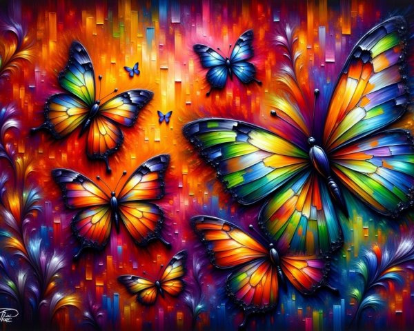 Vibrant Abstract Artwork with Colorful Butterflies