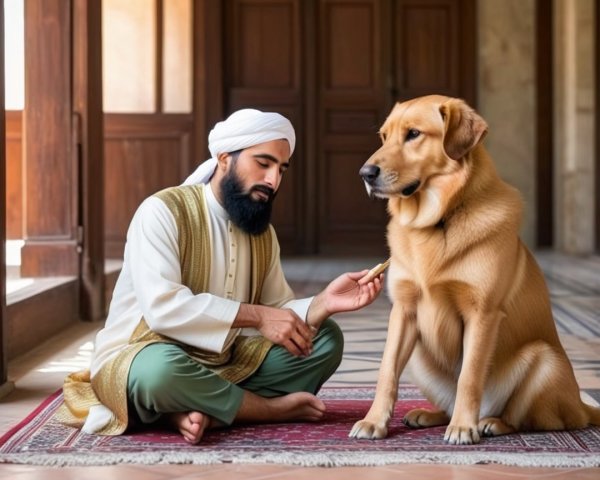 Indoor Scene of Man and Golden Retriever in Harmony
