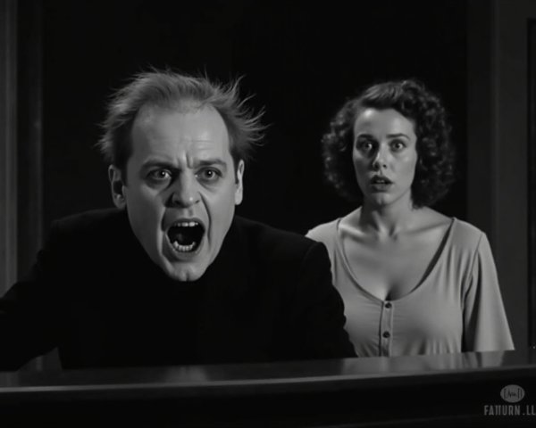 Dramatic Black-and-White Scene of Emotional Conflict