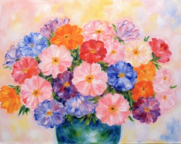 Vibrant Bouquet of Flowers in a Green Vase