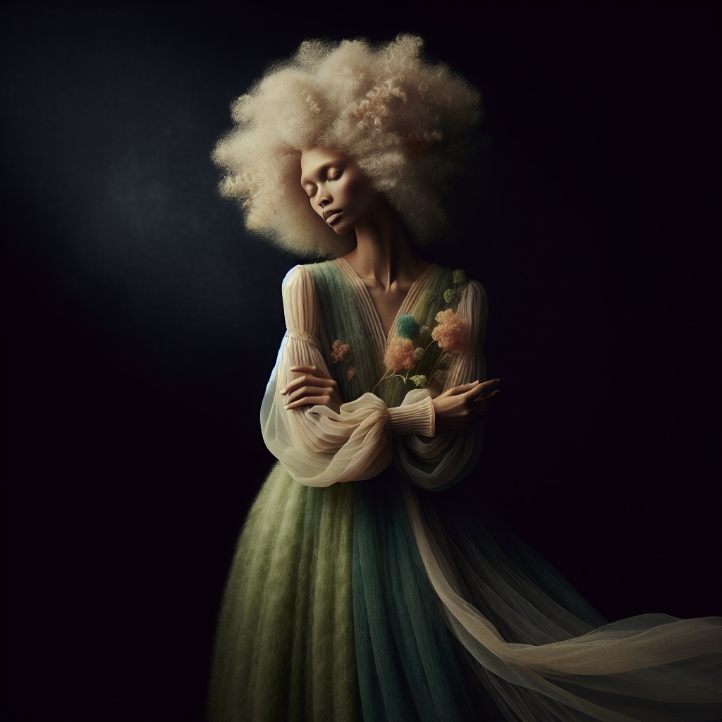 Serene Figure in Multicolored Flowing Gown with Afro