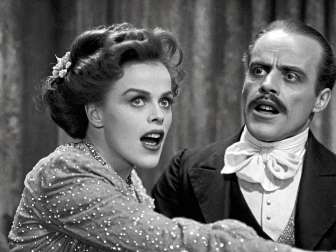 Dramatic Black-and-White Scene of Shocked Couple
