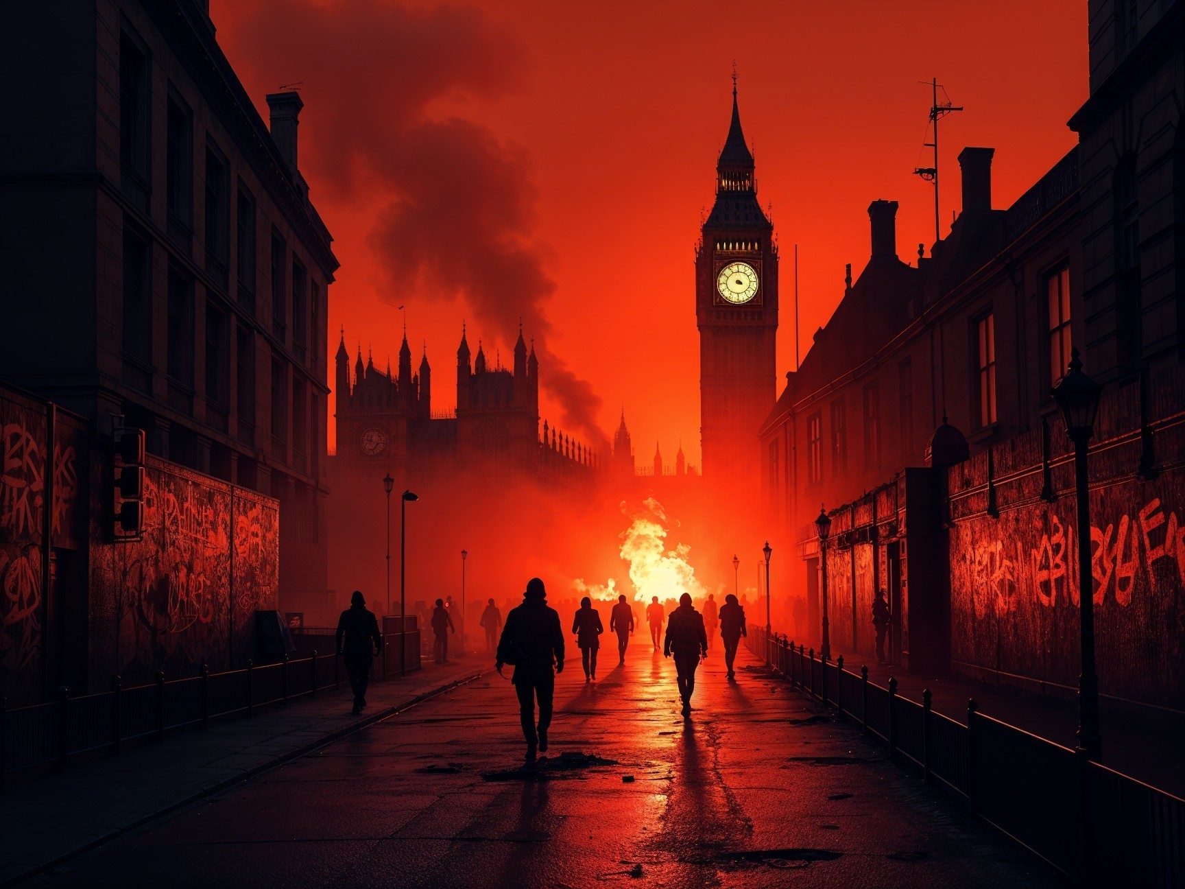 Dramatic Urban Scene at Dusk with Big Ben Silhouettes