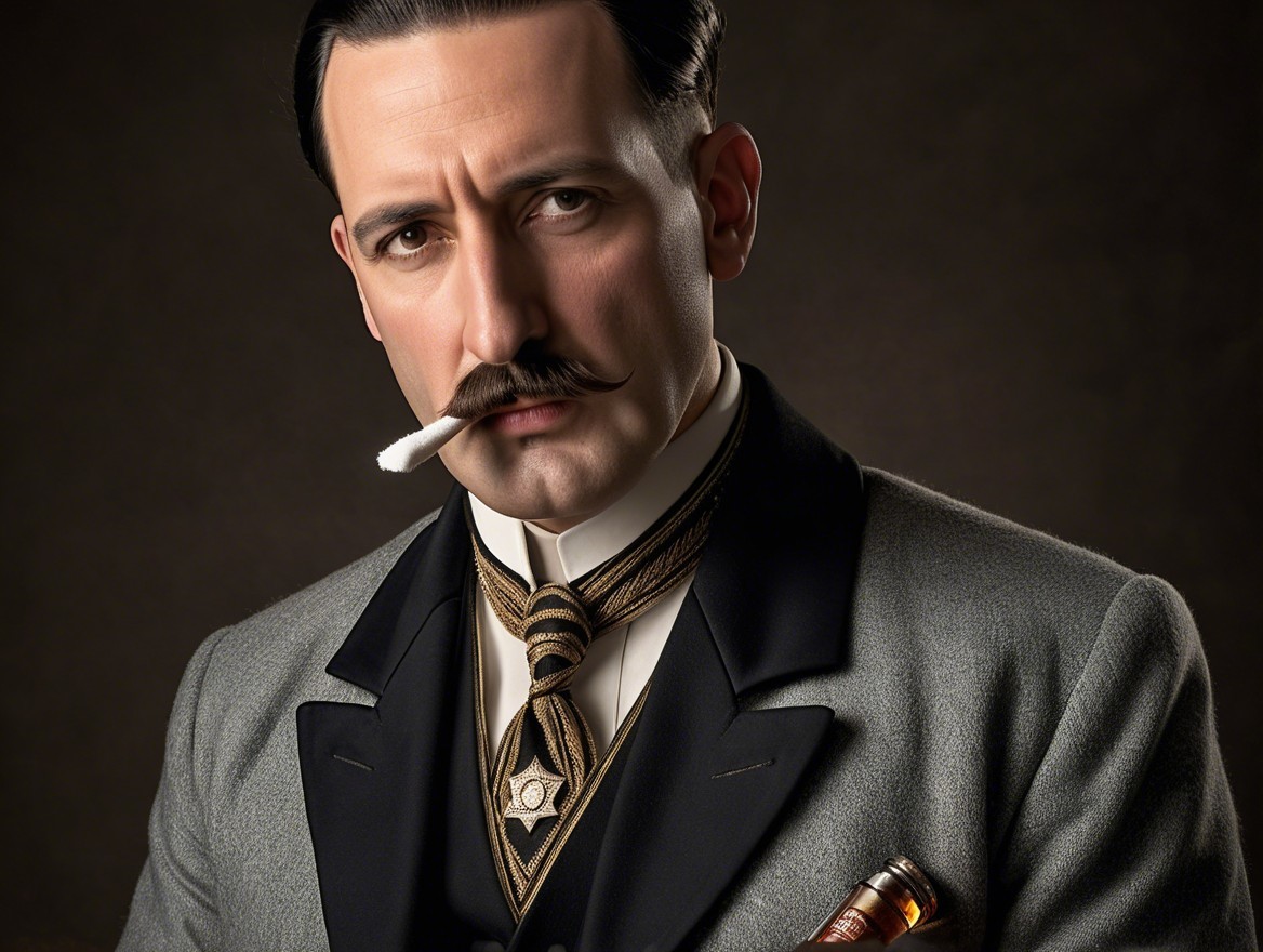 Sophisticated Man in Tailored Gray Suit with Cigarette