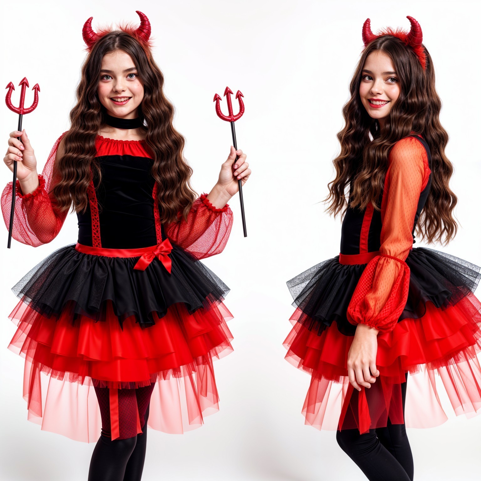 Young girl in playful devil costume for Halloween