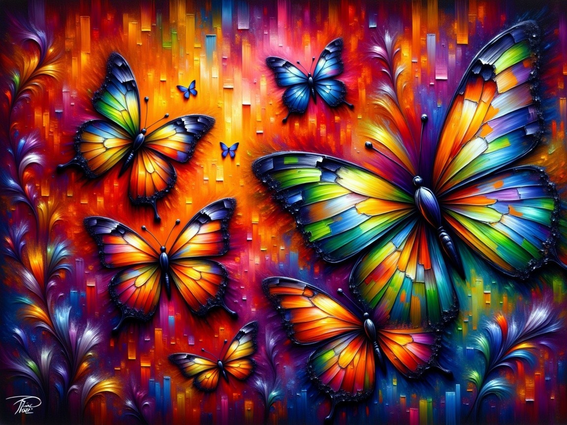 Vibrant Abstract Artwork with Colorful Butterflies
