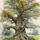 Abstract Tree Art in Purple, Teal, and Blue Hues