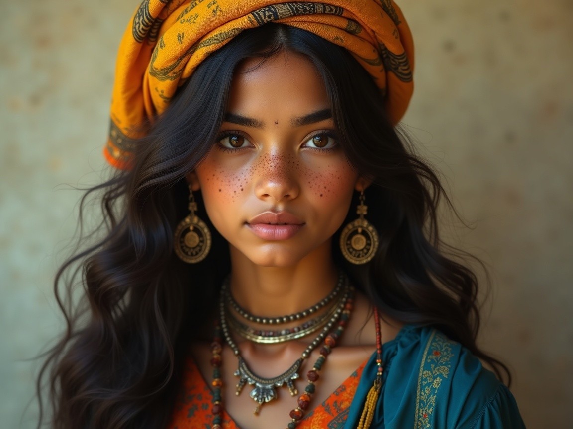 Young woman in ethnic attire with vibrant accessories