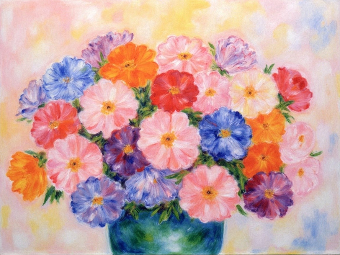 Vibrant Bouquet of Flowers in a Green Vase