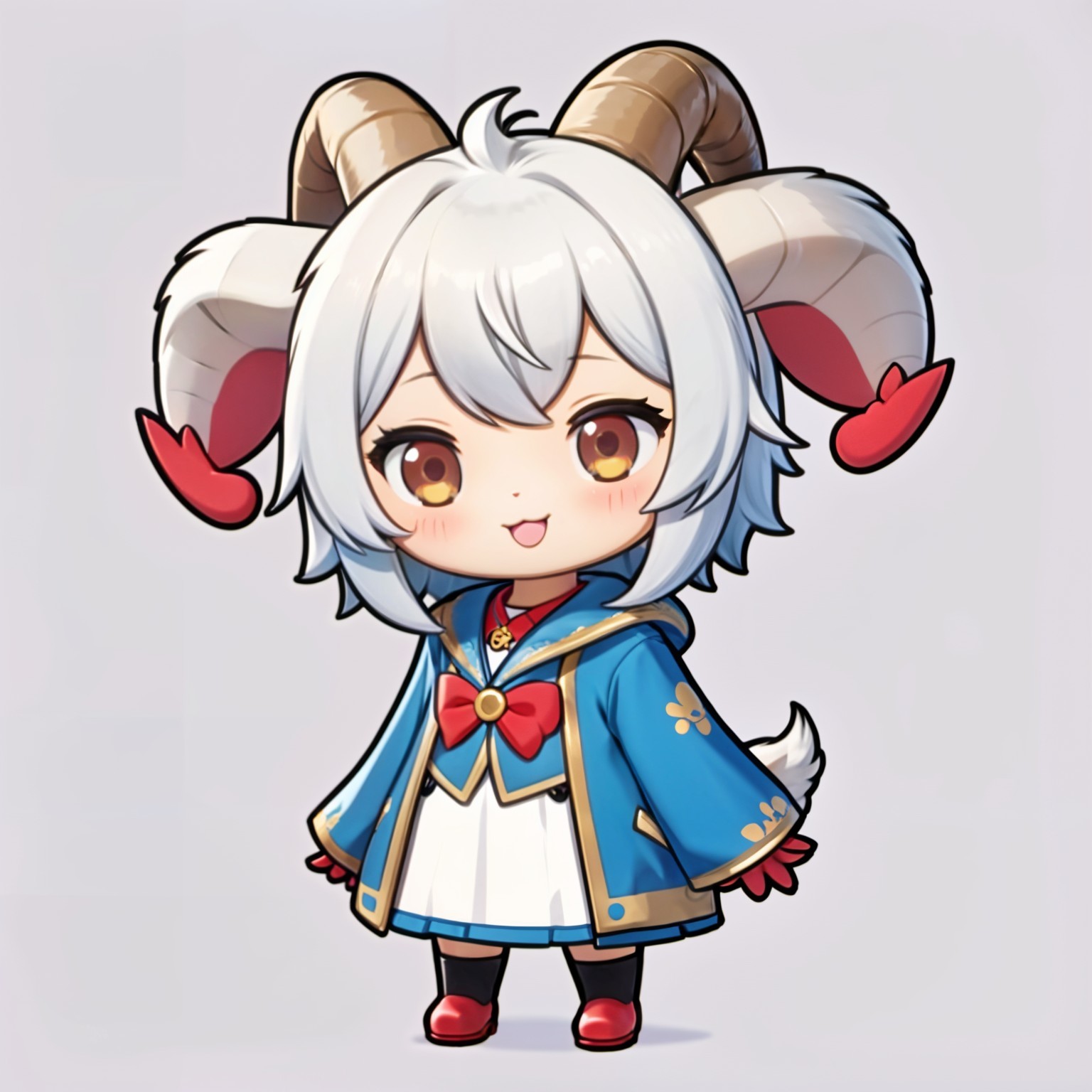 Chibi Character with White Hair and Ram Horns