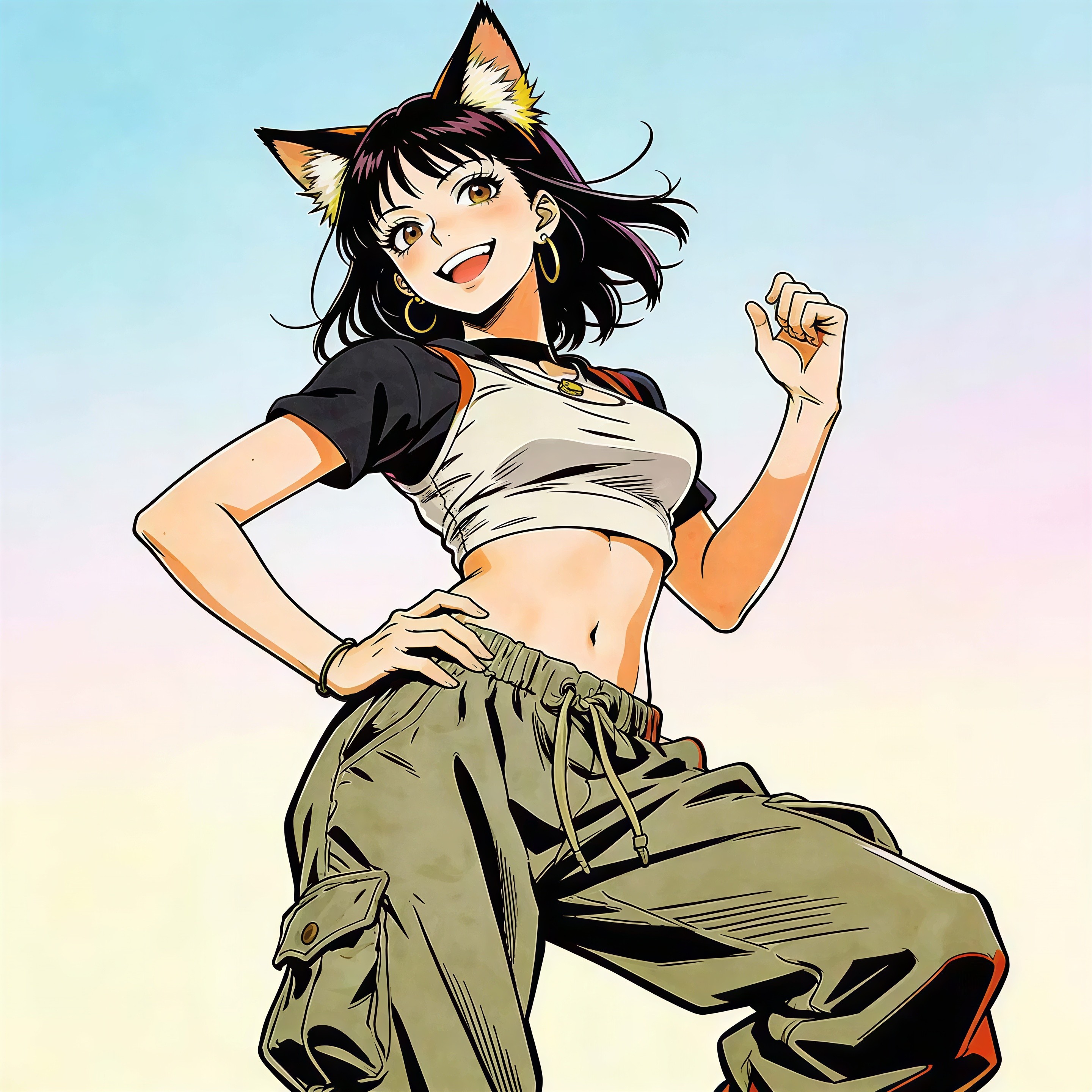 Brightly Colored Anime Portrait of Smiling Girl