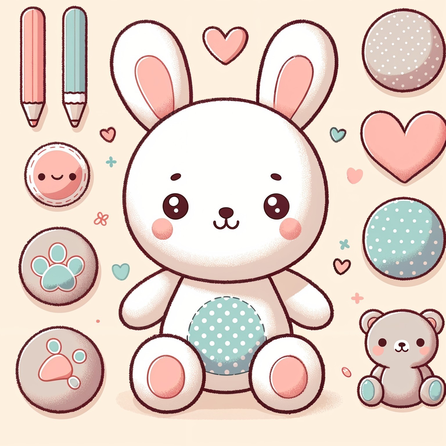 Adorable Plush Bunny Surrounded by Whimsical Elements