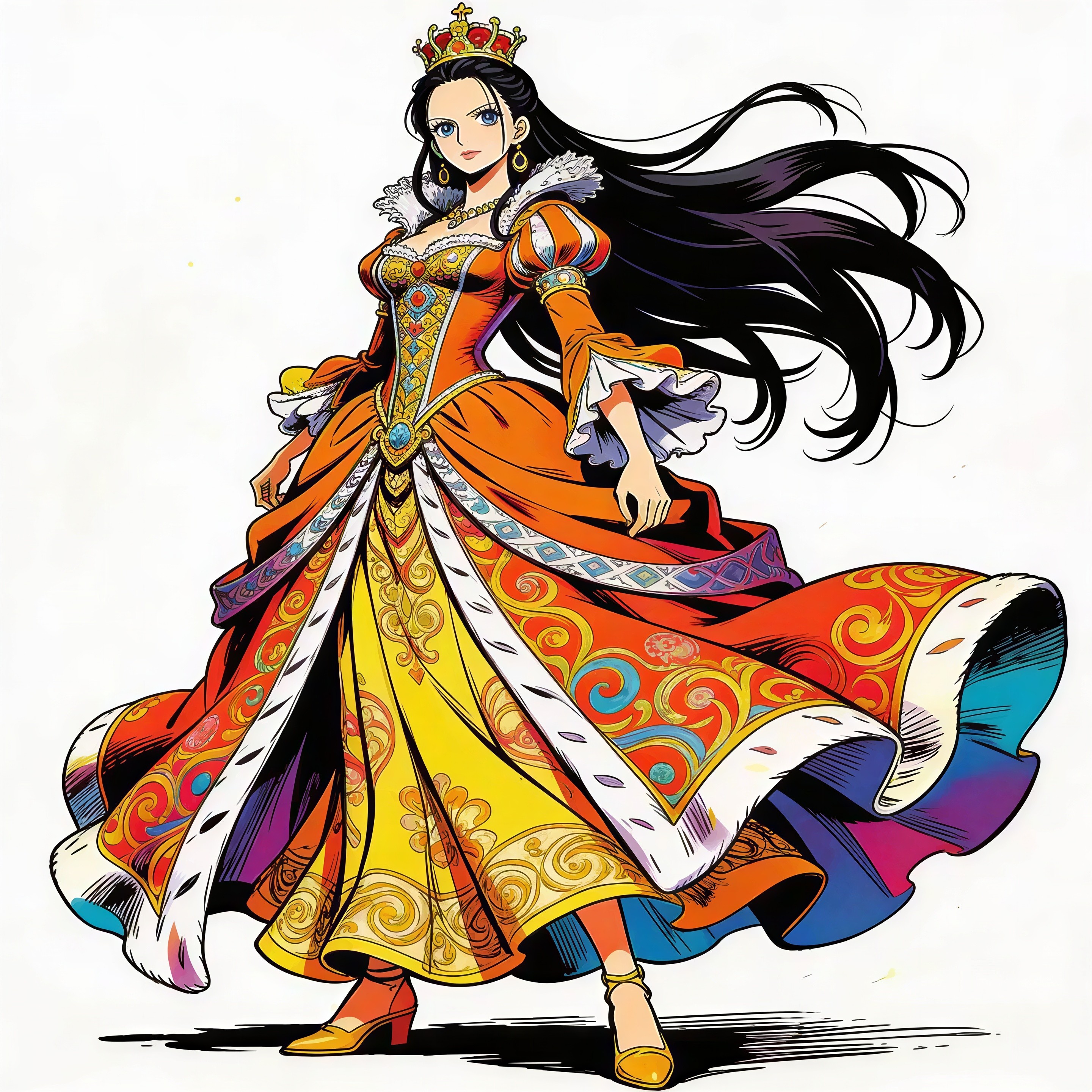 Anime-Style Illustration of Elegant Queen in Gown