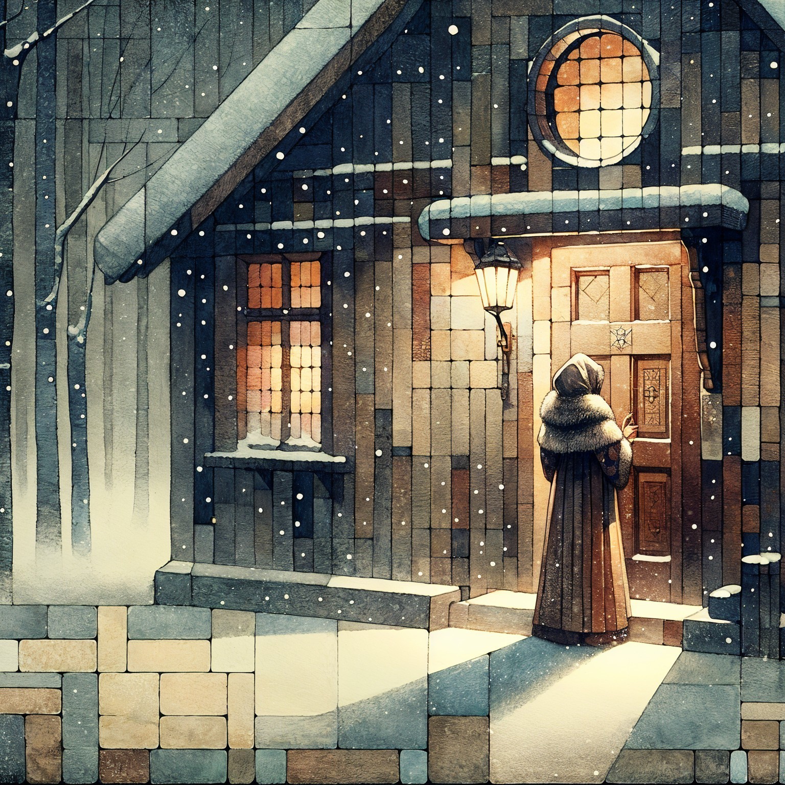 Cozy Snow-Covered Cabin in Serene Winter Landscape