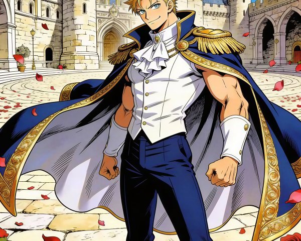 Muscled Man in Comic-Style Digital Painting with Castle