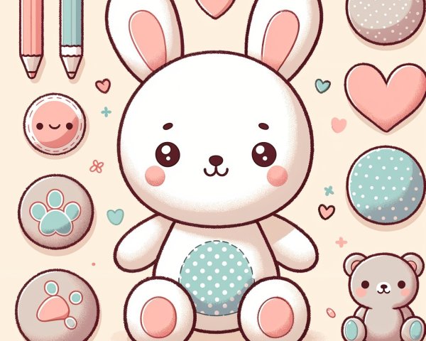 Adorable Plush Bunny Surrounded by Whimsical Elements