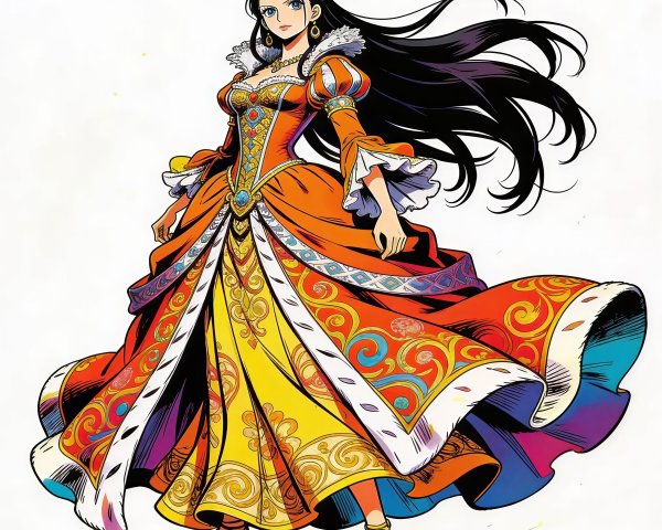 Anime-Style Illustration of Elegant Queen in Gown