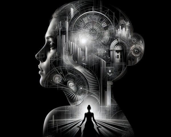Silhouette of Woman's Profile with Abstract Designs
