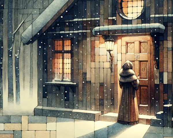 Cozy Snow-Covered Cabin in Serene Winter Landscape