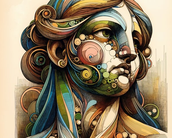 Stylized Portrait of a Woman with Abstract Patterns