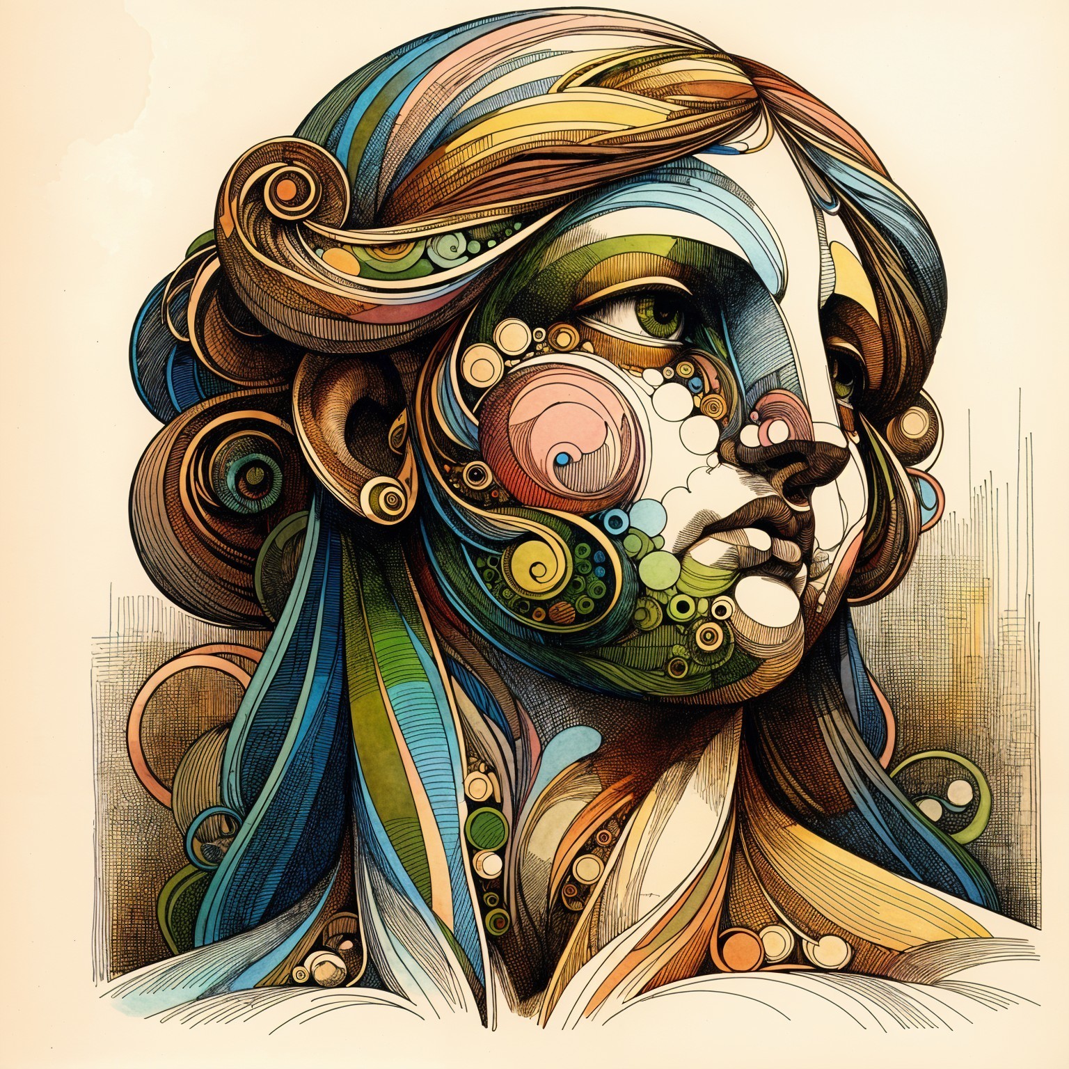 Stylized Portrait of a Woman with Abstract Patterns