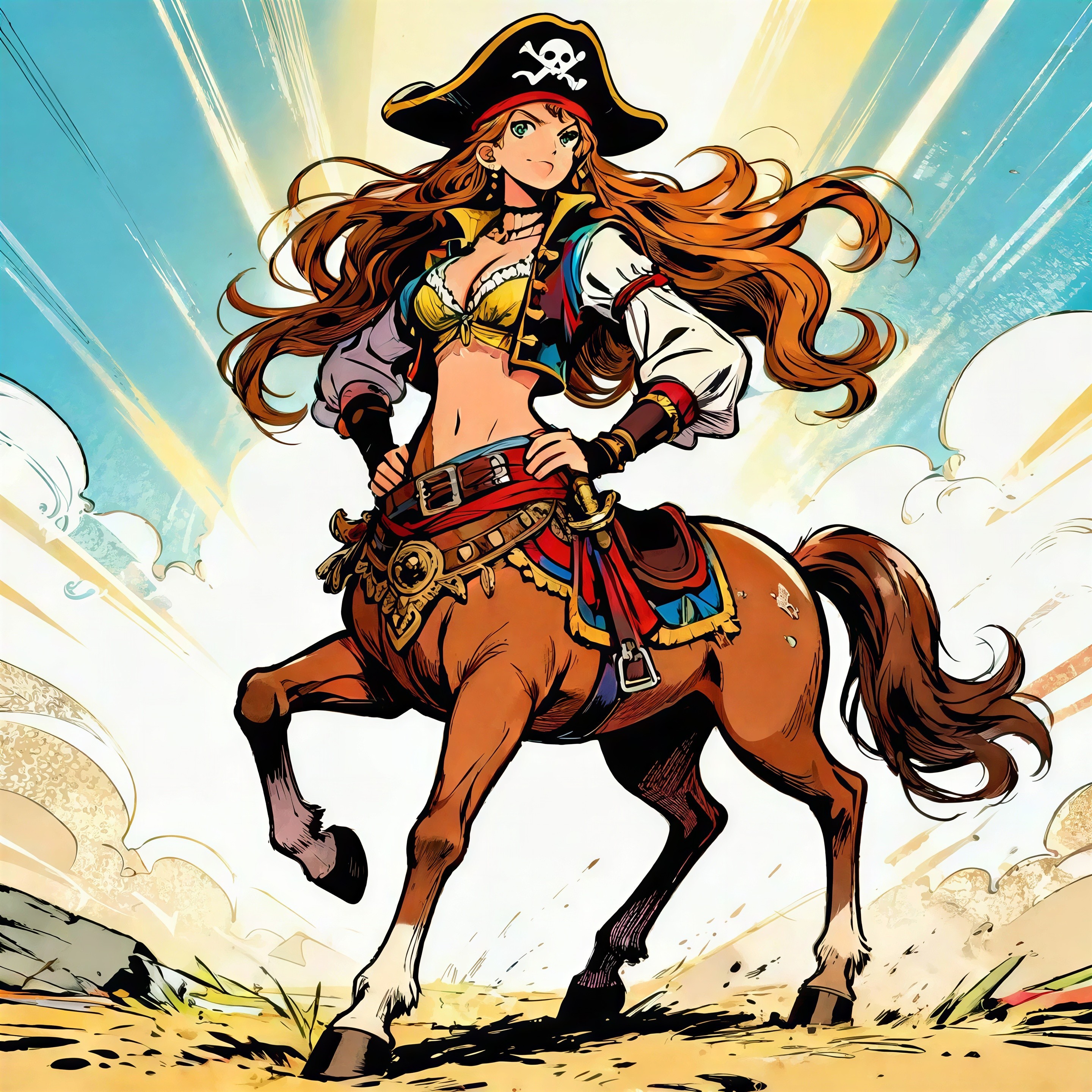 Anime Centaur Girl Pirate with Reddish-Brown Hair